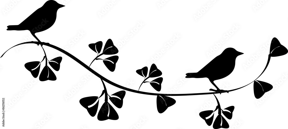 Wall mural silhouette branch bird animal vector stock photo