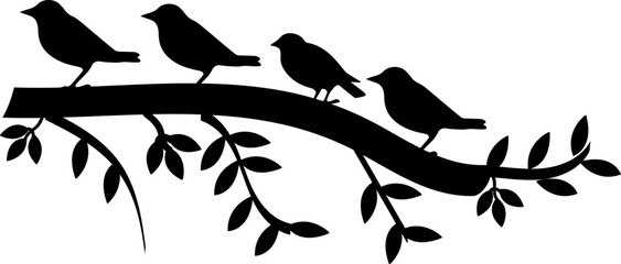 Silhouette Branch Bird Animal Vector Stock Photo