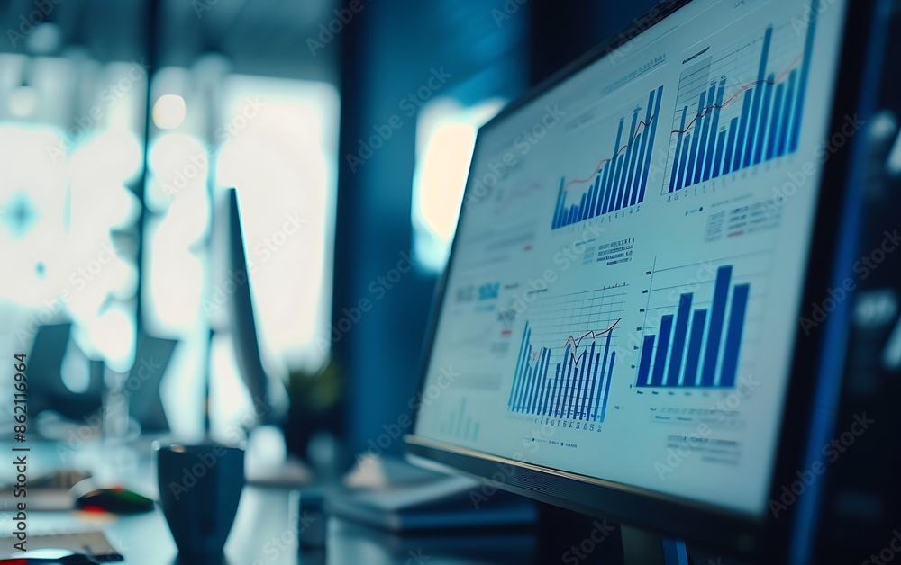 Poster Business Graphs Displayed On Modern Computer Monitor