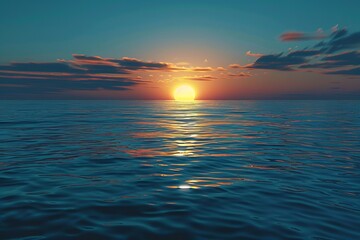 Fototapeta premium Sunset over the ocean with reflection on water.