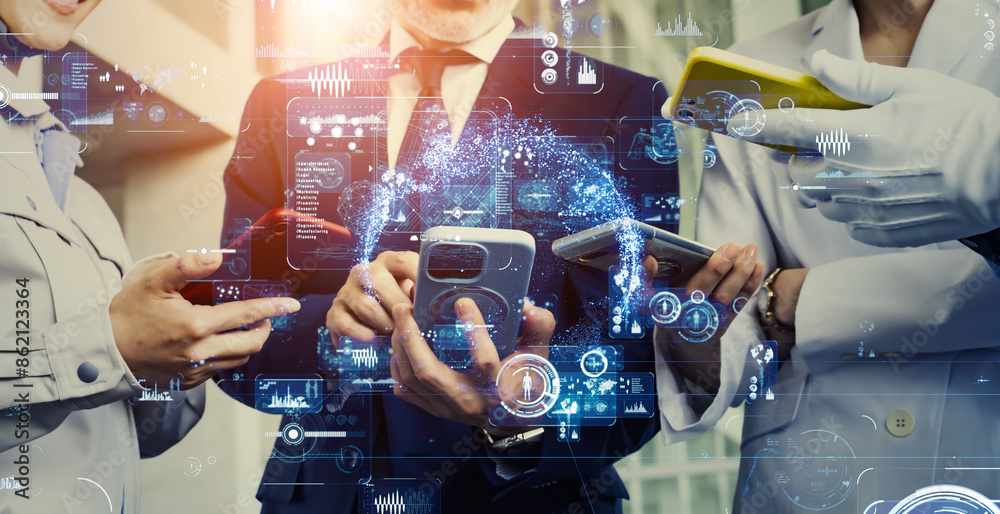 Poster Smartphone users and communication networks concept.