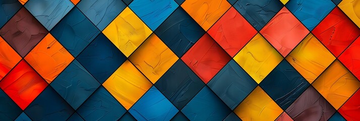 A captivating geometric pattern of interlocking diamond shapes in bold primary colors