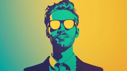 Stylish Man in Sunglasses Against a Gradient Background