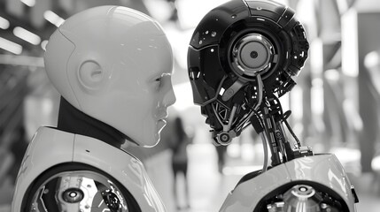 Robotic Futuristic AI Enhanced Marketing Communication Interface  Innovative digital showcasing a high tech advanced display system for modern marketing and advertising applications