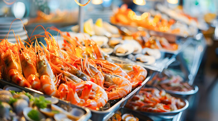 Seafood Buffet Spread with a Tantalizing Array of Shrimp Crab Lobster and Other Crustacean Delicacies Presented on a Lavish Table for a Gourmet Dining Experience