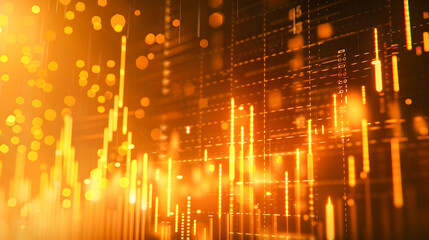 Upward Trend in Market Analytics with Golden Financial Background   Candlestick Chart Graph Depicting Market Data and Financial Performance