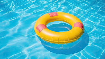 yellow swimming pool ring float in blue water