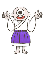 クレヨンで描いた一つ目小僧の手書きイラスト