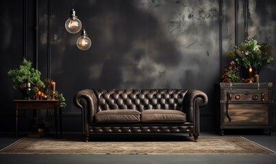 Obraz premium Leather Chesterfield Sofa in a Vintage Interior
