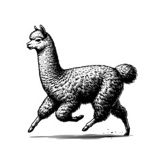 Fototapeta premium alpaca in black and white animal drawing,