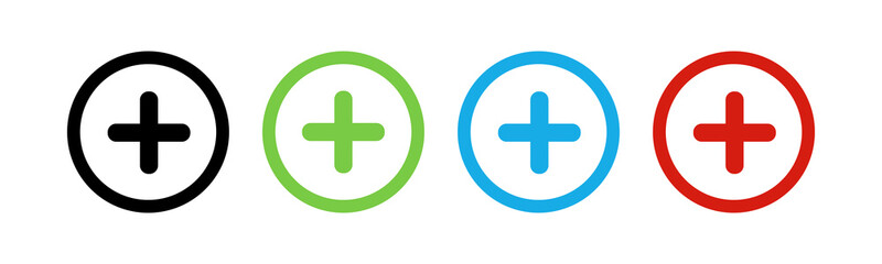 Fototapeta premium Positive round, buttons plus, cross illustration, addition vector icon illustration, symbol graphic internet, app, art, aid, computer, web. Color elements isolated
