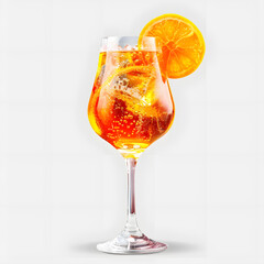 Aperol Spritz cocktail in a glass with orange slice, isolated on a transparent background, perfect for a warm summer evening.