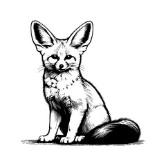 Fennec fox in black and white animal drawing,