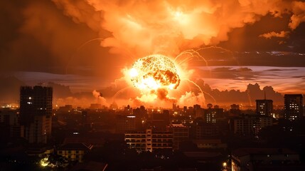 Simulated Nuclear Explosion Engulfs Skyline of Yangon Myanmar