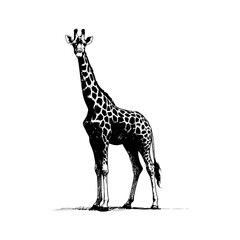 Naklejka premium Giraffe in black and white animal drawing,
