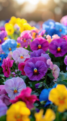 Bee in a Vibrant Garden of Pansies, Watercolor Style, Lively and Super Detailed Image, High Resolution Artwork for Decorating and Nature Lovers