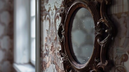 Vintage wooden wall mirror for home decor with an old fashioned touch