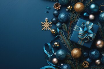 Blue and Gold Christmas Background with Presents