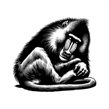 recommend clip art: Mandrill, baboon in black and white animal drawing,