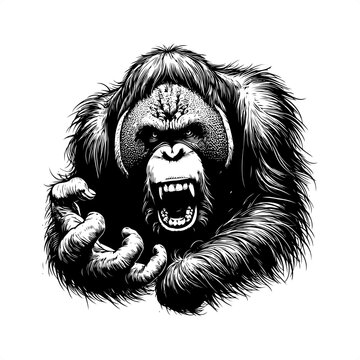 recommend clip art: orangutan in black and white animal drawing,