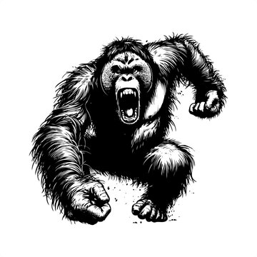 recommend clip art: orangutan in black and white animal drawing,
