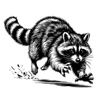 recommend clip art: Raccoon in black and white animal drawing,