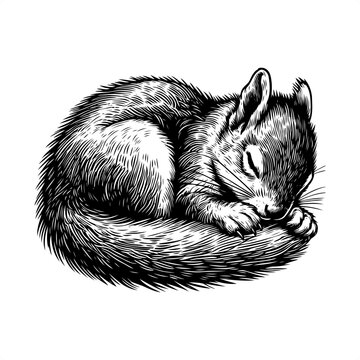 squirell in black and white animal drawing,