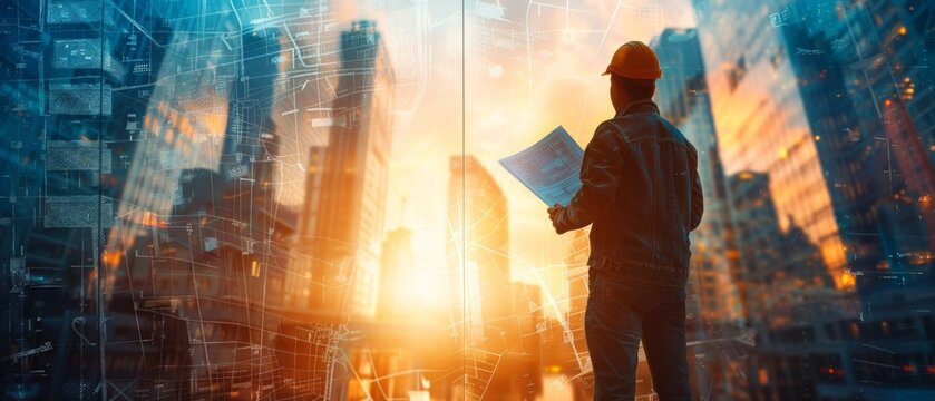 Architect with a Blueprint on an Active Construction Project