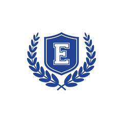 Letter E Inside Shield and Laurel wreath Logo 001