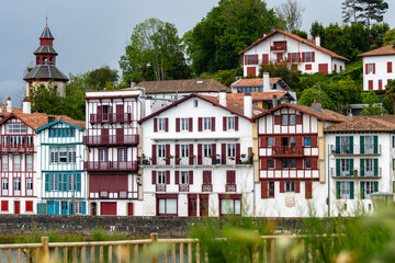 Fototapeta premium Houses and port of old part of Cibour on Basque coast, famous resort, known for beautiful architecture, sandy beaches, cuisine, South of France, Basque Country