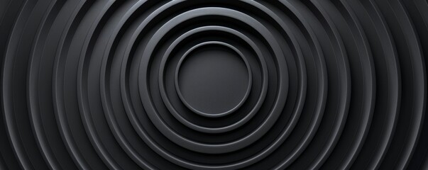 A visually striking abstract design featuring concentric black circles, creating a modern and textured 3D effect. Black background with a circular pattern