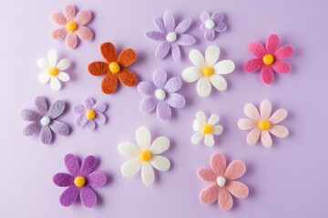 Obraz premium embroidered of cute flowers handmade colors cute, art, design, cute, embroidery, handmade, illustration, decoration, vector, pattern, fashion, Purple Background