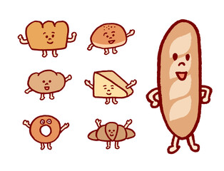 こんがり焼けたかわいいパンのキャライラスト