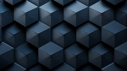 Obraz premium Dark navy blue background with a pattern of dark gray geometric shapes, giving the impression that they form a three-dimensional wall or surface. The design is seamless and tileable