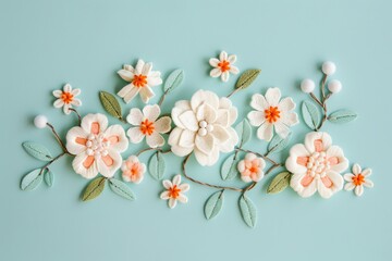 embroidered of cute flowers handmade colors cute, art, design, cute, embroidery, handmade, illustration, decoration, vector, pattern, fashion, blue Background