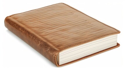 a journal notebook, essential writing material, lined pages, brown cover, isolated on white background
