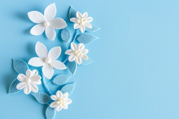 Fototapeta premium embroidered of cute flowers handmade colors cute, art, design, cute, embroidery, handmade, illustration, decoration, vector, pattern, fashion, blue Background