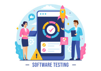 Software Testing Vector Illustration featuring Application Engineering, Debugging Development Process, Programming, and Coding in a Flat Background