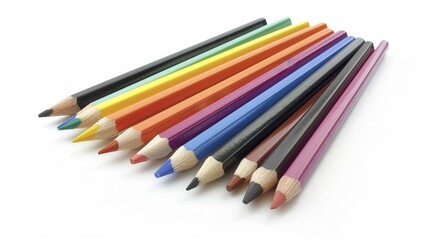 Fototapeta premium a set of colored pencils, essential art supplies, assorted colors, isolated on white background