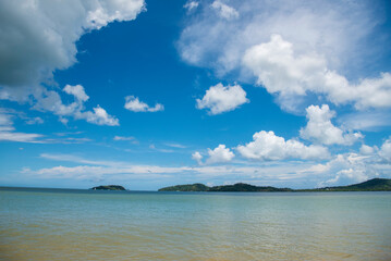 Blue sea white beach turquoise ocean wave coastal in tropical paradise landscape. Beautiful scene seascape marine coastline destinations. Tropical beautiful blue ocean lagoon lake travel summer time.