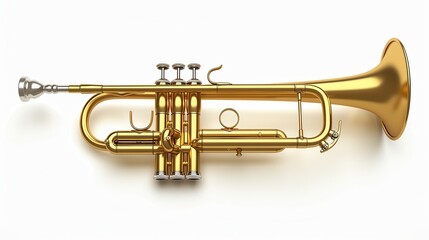 Obraz premium a trumpet, brass musical instrument, polished gold, isolated on white background