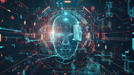 Fototapeta premium Digital Face Within a Futuristic Interface
