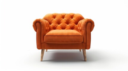 Orange tufted armchair on white background, modern furniture design concept