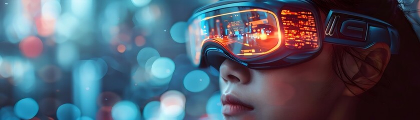 in the future Summery fashion model with sunglasses smiles against a backdrop of swirling colors