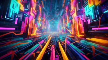 Vibrant neon lights pulsating in abstract patterns