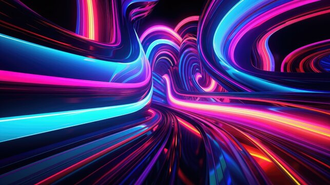 Vibrant neon lights pulsating in abstract patterns