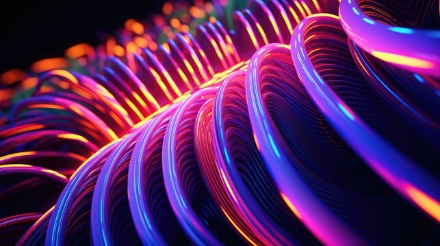 Vibrant neon lights pulsating in abstract patterns
