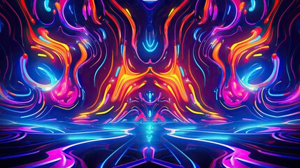 Vibrant neon lights pulsating in abstract patterns