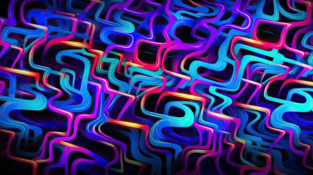 Vibrant neon lights pulsating in abstract patterns