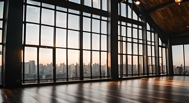 Spacious empty industrial style loft with City Views